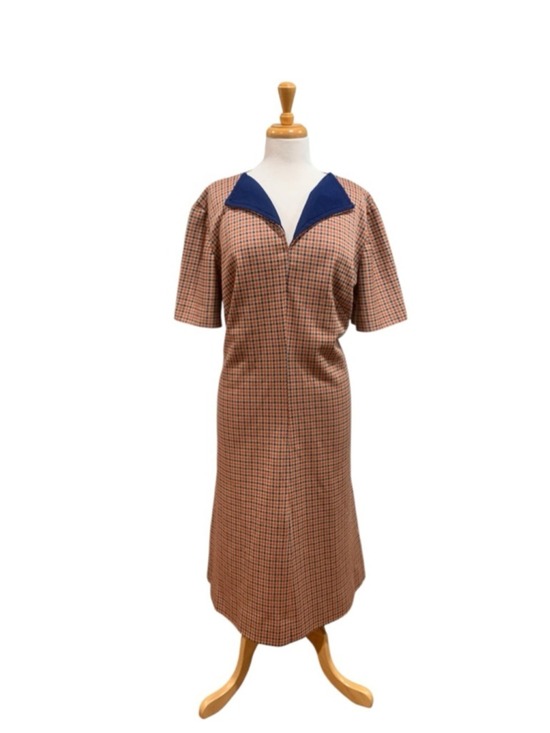 Unbranded Dresses & Skirts - Vntg 60’s Women's handmade Orange and Blue houndstooth Vneck Volup Dress
